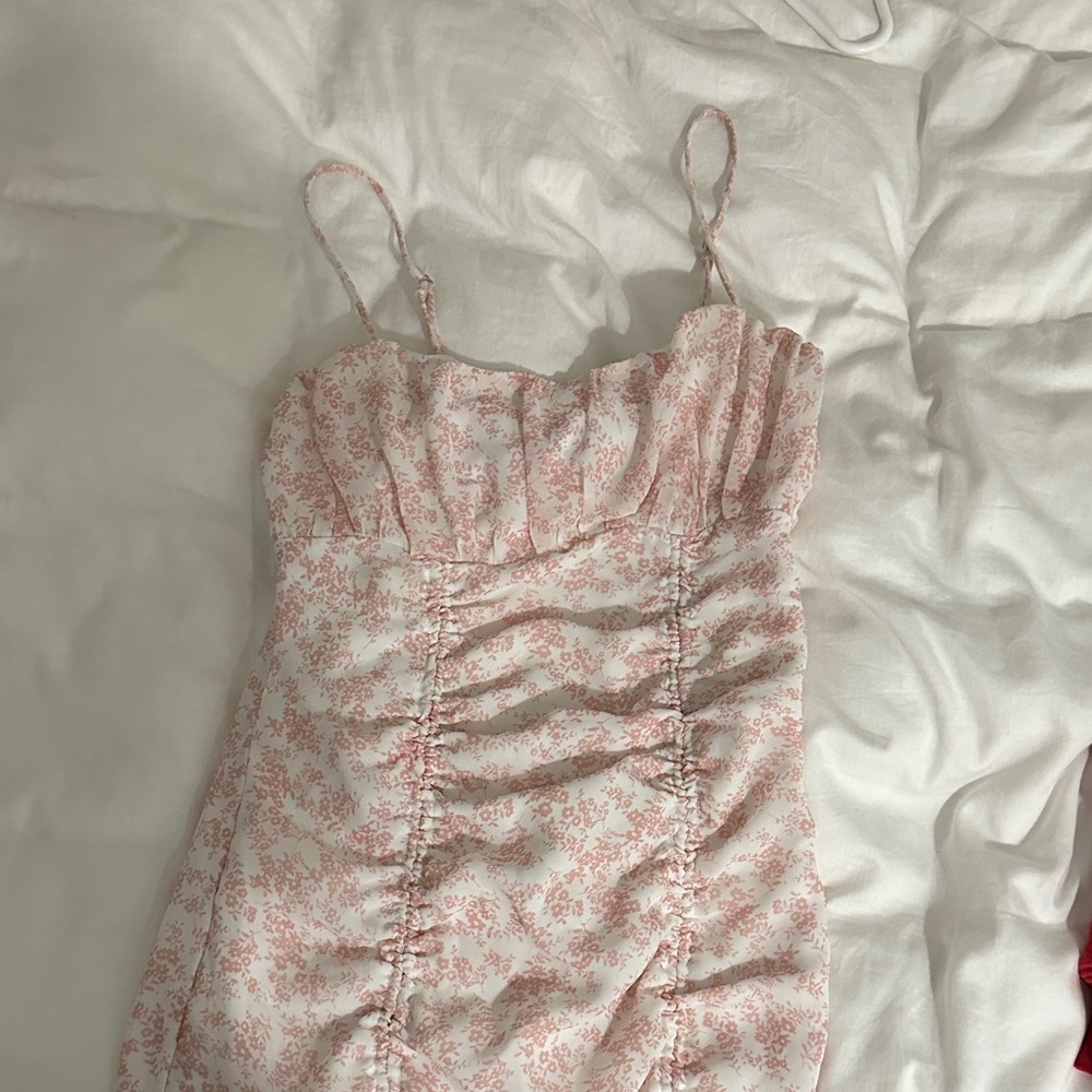Floral Pink Ruched Dress